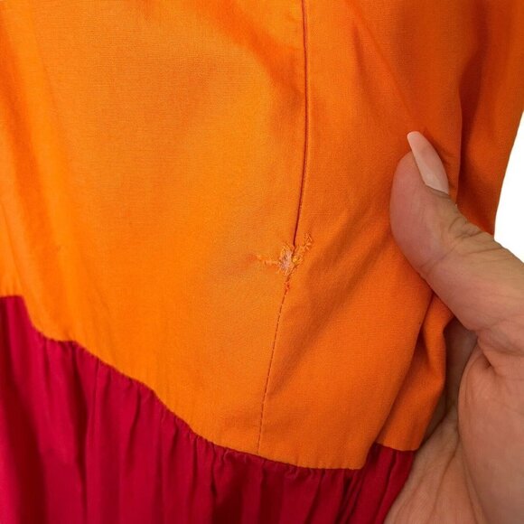 Milly Nicola Colorblock Maxi Dress Pink Orange Women’s Size 4 Cotton Poplin - Picture 13 of 15